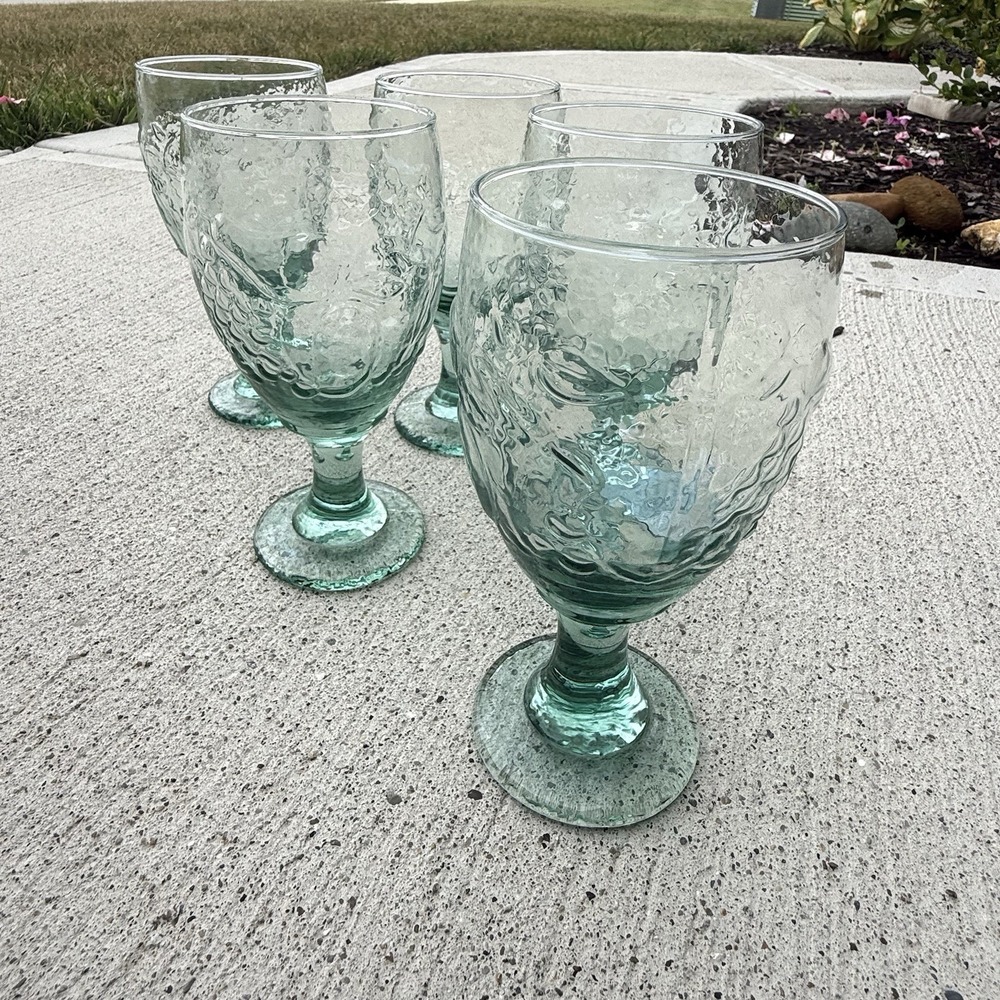 Libbey Orchard Green Goblets Set of 5 Textured Stemmed Wine Water Glasses VTG - Picture 4 of 8